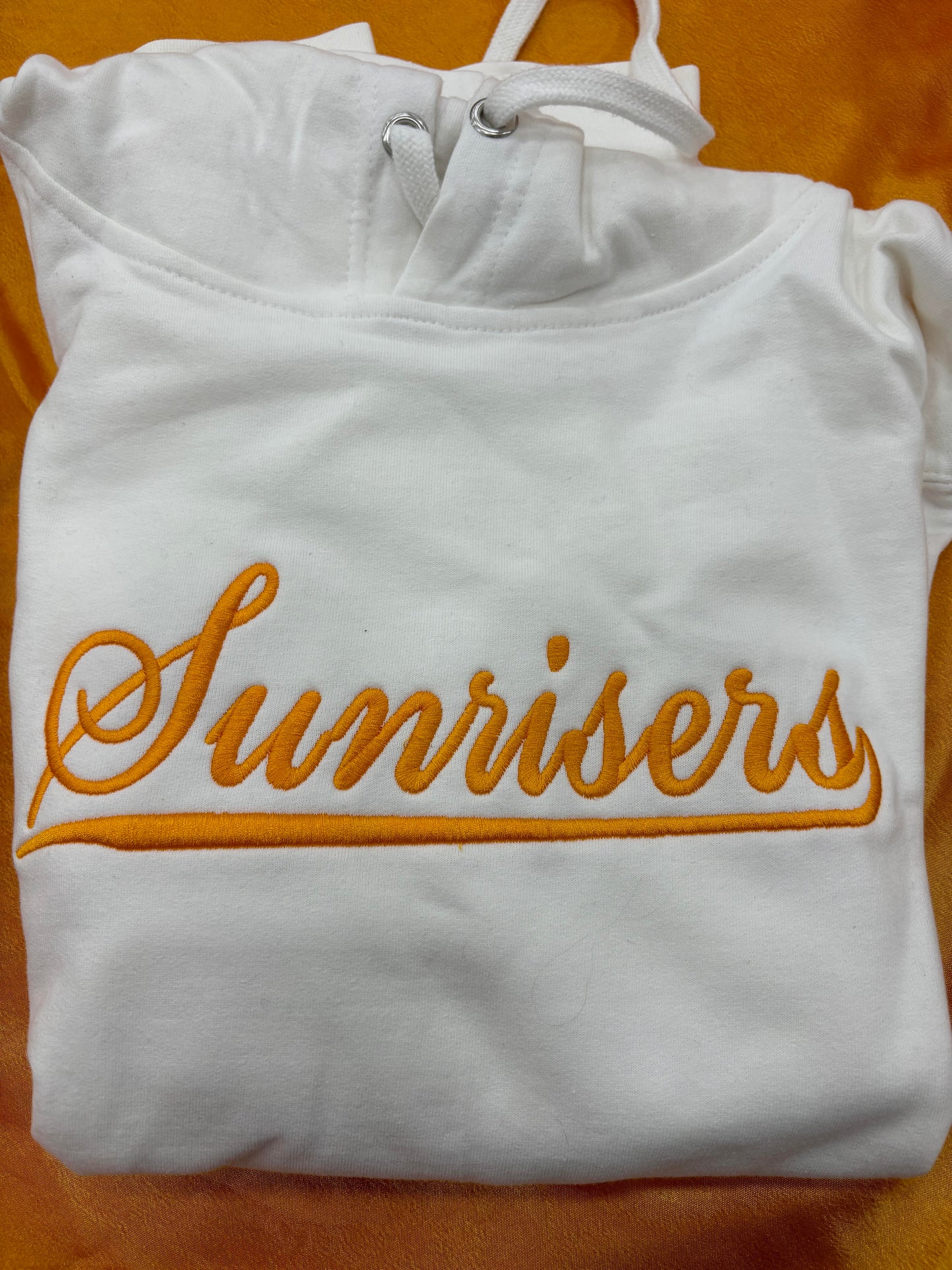 White Sunrisers Sweatshirt- Comfy Limited Edition - with Orange Sunrisers Script